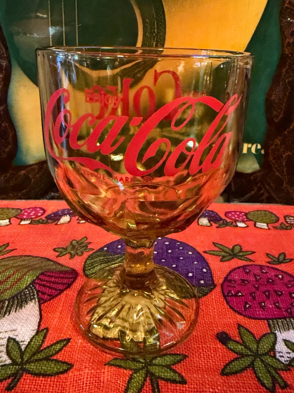 Vintage 1970s Enjoy Coca-Cola Amber Glass Stemmed Goblet